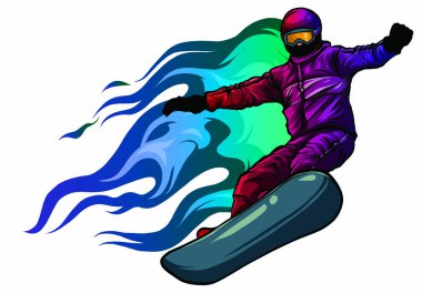 Snowboardcu karga ateş vektörü çizim sanatında