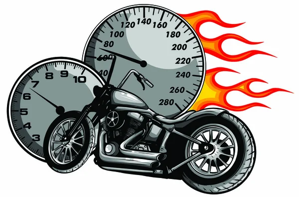 Vektor illustration flammande Bike Chopper Ride framifrån — Stock vektor