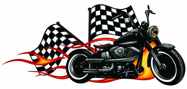 Vektor illustration vintage helikopter motorcykel affisch med ras flagga — Stock vektor
