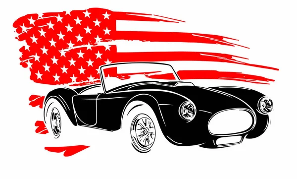 Embleem spier auto silhouet vector op vlag achtergrond — Stockvector