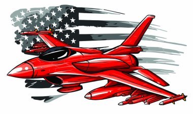 Askeri uçak bir füze ateşledi. Savaşçı jet vektör çizimi.