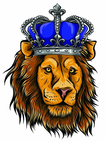 Cabeza de leones con corona para su diseño. ilustración — Vector de stock