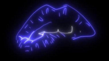 Kırmızı dudaklar siyah arkaplanda izole edilmiş retro simgeyi ısırıyor.