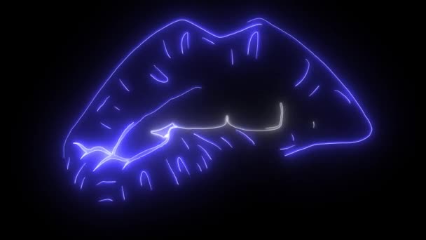 Lèvres rouges mordant icône rétro isolé sur fond noir .