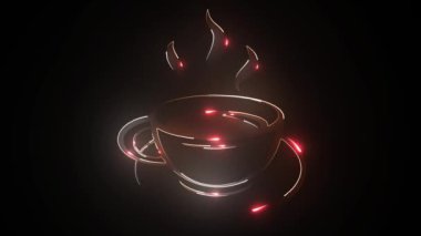 Kafe ve bar için renkli parlak neon ışıkları grafik tasarımlar işaretleri siyah arka plan üzerine.