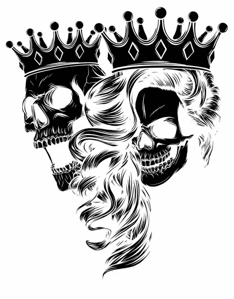 Król i królowa śmierci. Portret czaszki z koroną. — Wektor stockowy