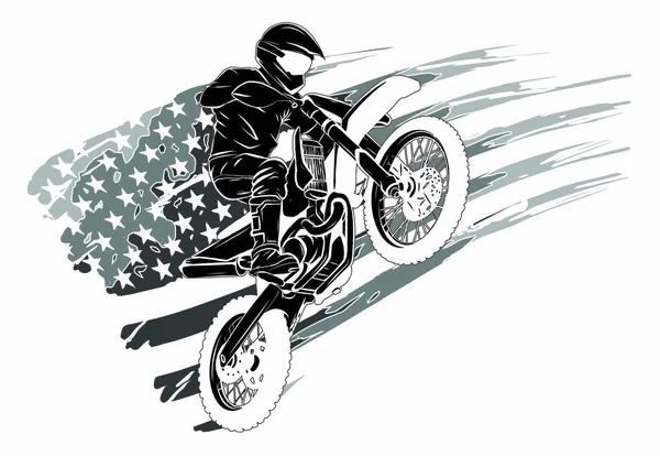 Motocross rider montar la moto de motocross vector ilustración — Vector de stock