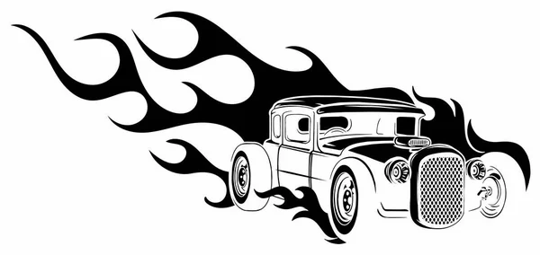 Vieille illustration vectorielle de muscle de voiture des années 70 avec des flammes — Image vectorielle