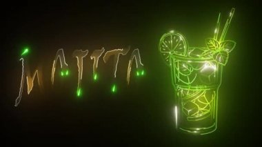Neon memphis tarzı mojito kokteyli. Cam kokteyl barında servis edilmiş..