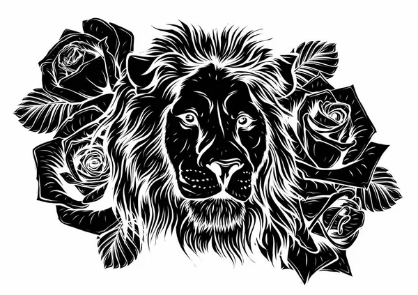 La cabeza de un león en un vector ornamento de flores — Archivo Imágenes Vectoriales