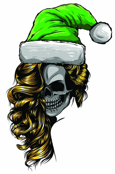 Crâne portant le chapeau du Père Noël illustration vectorielle — Image vectorielle