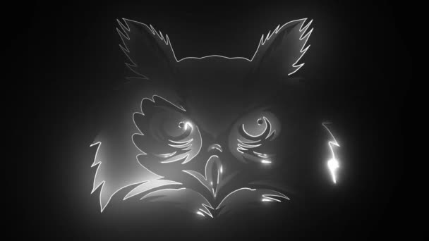 Owl Neon Light Glowing Dark Background — Stock Video