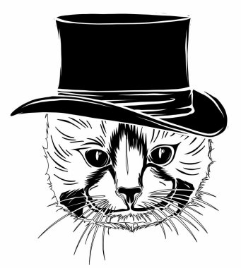 Gri şapkalı, gözlüklü ve papyonlu komik İngiliz kedi hipster.