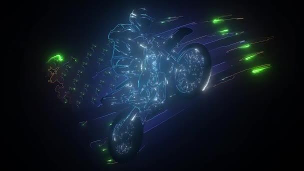 Motocross-Fahrer fahren die Motocross-Fahrrad Laser-Animation — Stockvideo