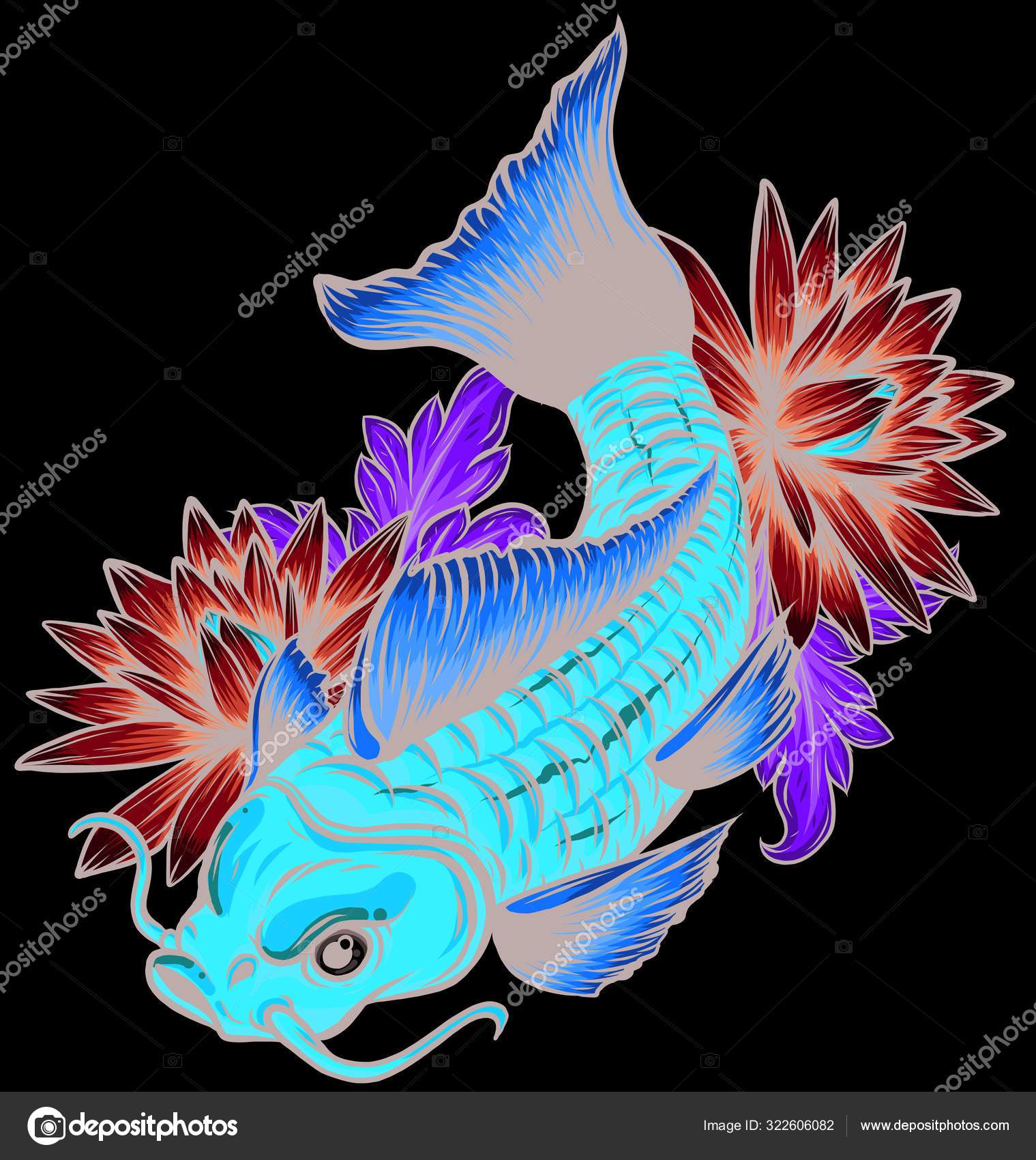 Contour De Tatouage De Poisson Koi