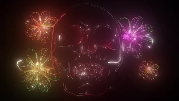 Skull and Flowers video animation — Stock Video