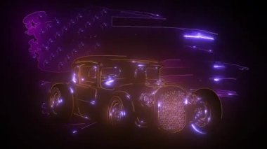 Retro araba neon ışığı. Klasik araba parlama işareti..