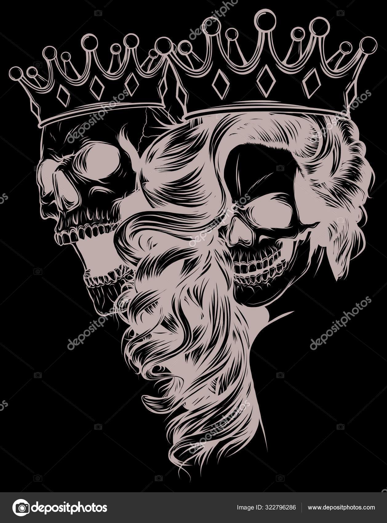 Tattoo of King and queen of death Portrait of a skull with a crown Stock  Illustration by deanzangirgmailcom 322796286
