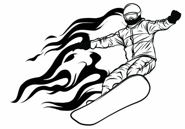 Snowboarder corvo sul fuoco vettoriale illustrazione arte — Vettoriale Stock