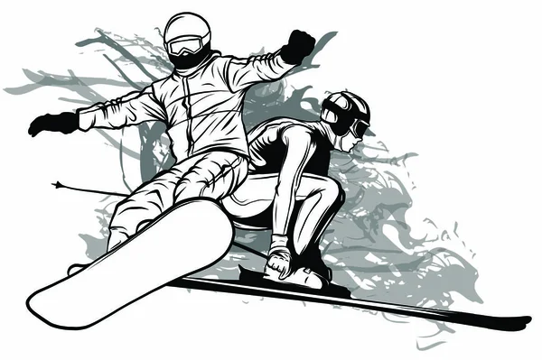 Samling av sport snowboard, skidåkare vektor illustration — Stock vektor