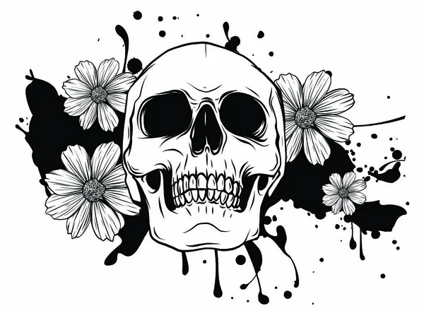 Crâne humain et couronne de fleurs. Los Muertos. Illustration vectorielle. — Image vectorielle