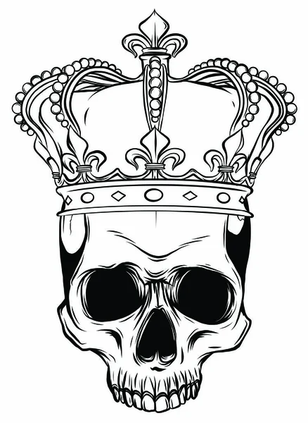 Hand drawn king skull wearing crown. Vector illustration — Stock Vector