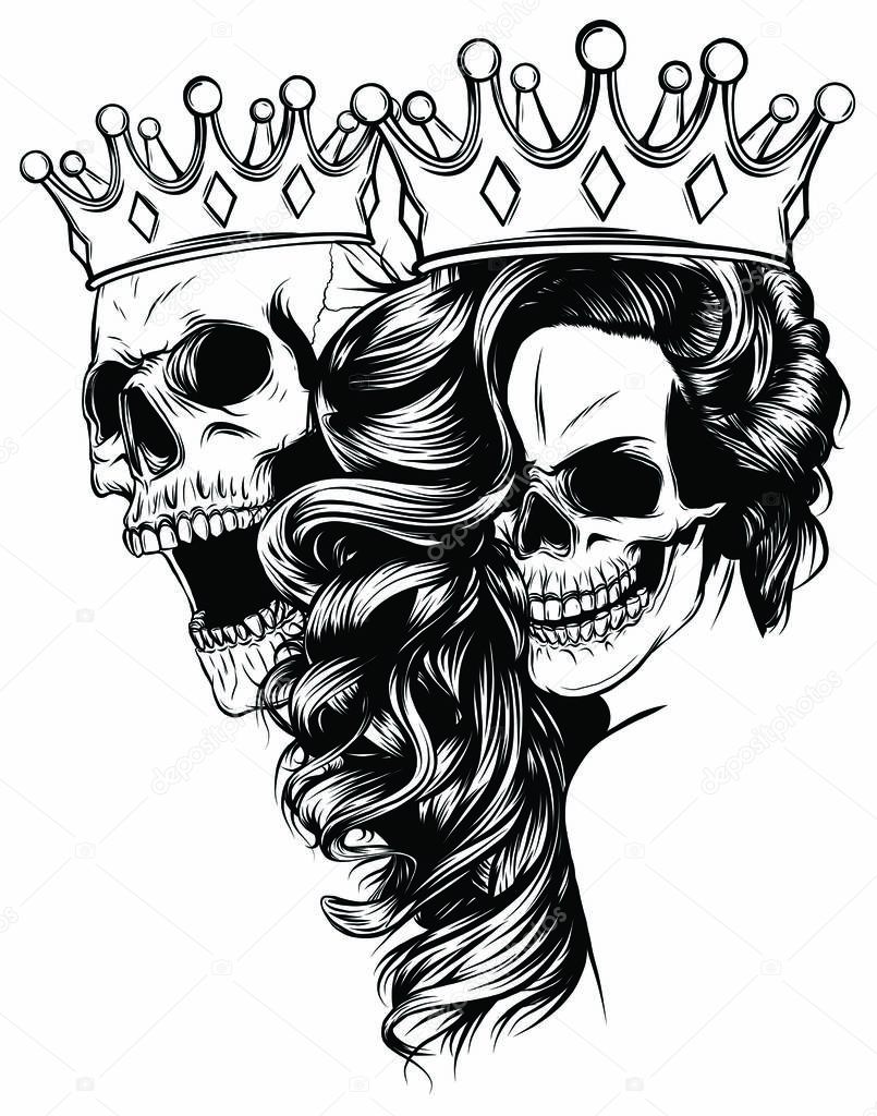 King of death. Portrait of a skull with a crown. Vector rock illustration for your fashion design.