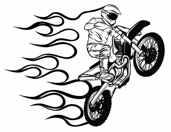Motorcross rijder rijden de motorcross fiets vector illustratie — Stockvector