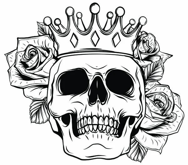 死亡之王带有皇冠和口红的头骨肖像. — 图库矢量图片