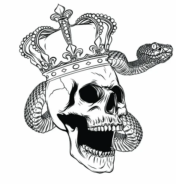 Diseño colorido del tatuaje con cráneo y serpiente. ilustración. — Vector de stock