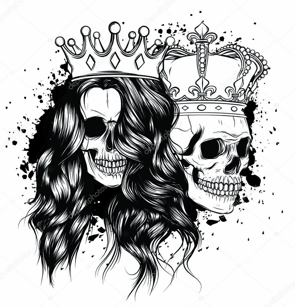King of death. Portrait of a skull with a crown. Vector rock illustration for your fashion design.