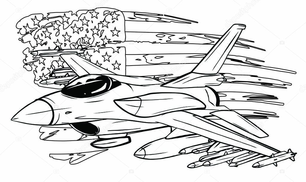Vector Cartoon Fighter Plane. Twin-engine, variable-sweep wing multirole combat aircraft.