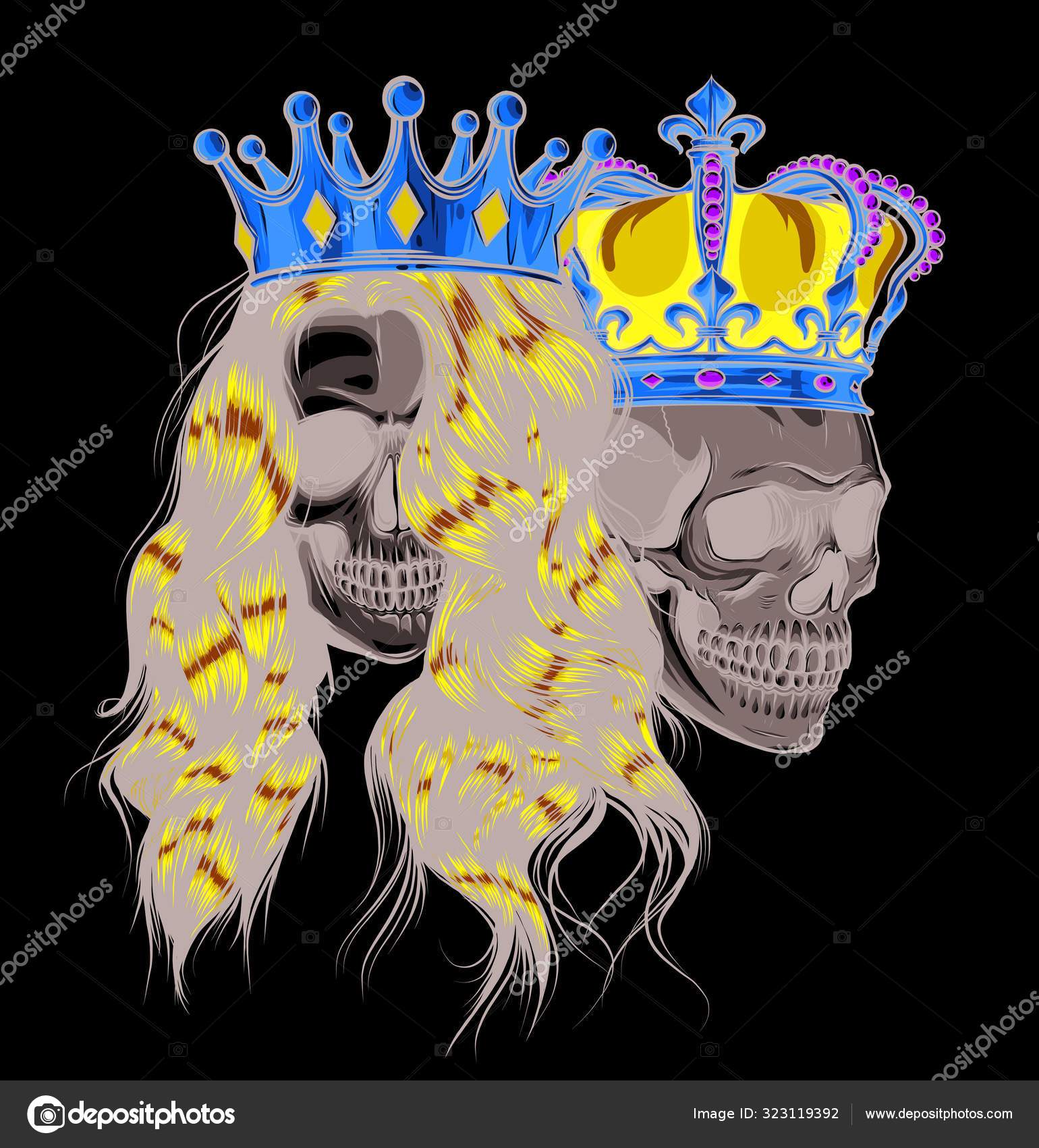 King and queen death portrait a skull Royalty Free Vector