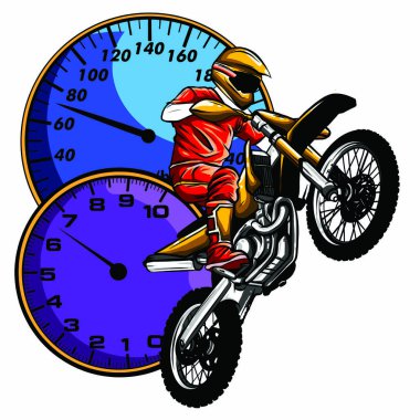 Motokros sürücüsü motosiklet vektör illüstrasyonuna biner