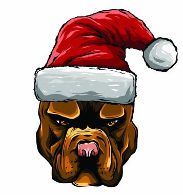 El yapımı köpek. Kırmızı Noel Baba şapkalı Amerikan Bulldog 'u.