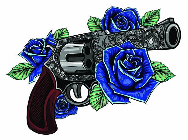 Zbraně a růžové květy nakreslené ve stylu tetování. ilustrace. — Stockový vektor
