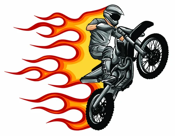 Motokros sürücüsü motosiklet vektör illüstrasyonuna biner — Stok Vektör