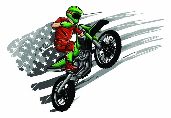 Motocross-Fahrer fahren das Motocross-Fahrrad Vektor Illustration — Stockvektor