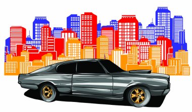 Elektrikli arabalar, güneş panelleri, rüzgar türbinleri ve arka planda yeşil ağaçlarla kaplı dağların olduğu düz vektör çizgi film tarzı manzara çizimi.