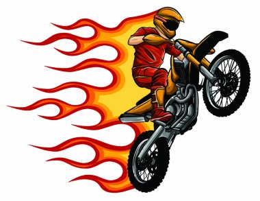 yangın ve alevler vektör illüstrasyon ile motosiklet