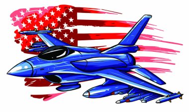 Arka planda izole edilmiş askeri jetler var. Vektör illüstrasyonu