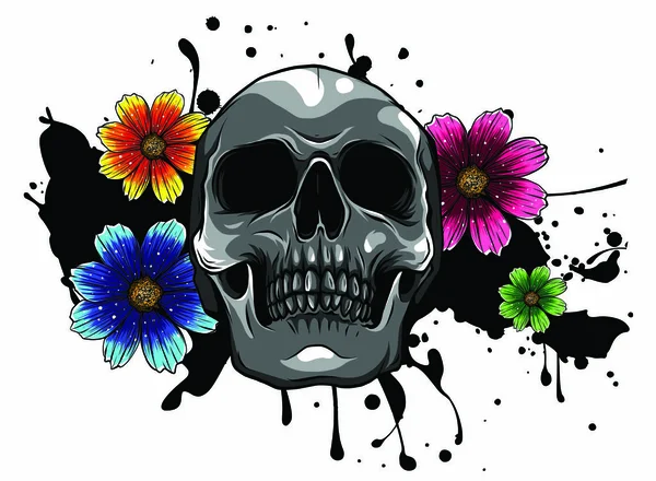 Calavera y flores Día de los Muertos, Vector Vintage ilustración — Vector de stock