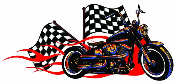 Vector ilustración Vintage Chopper Cartel de la motocicleta con bandera de la raza — Archivo Imágenes Vectoriales