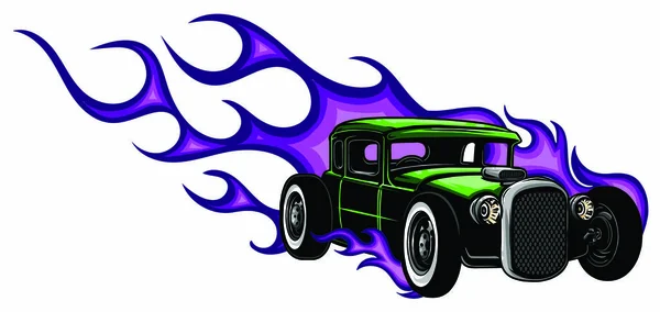 Διάνυσμα αυτοκίνητο μυών με φλόγες Τρελή φυλή — Διανυσματικό Αρχείο