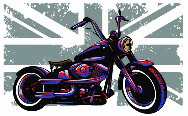 Custom Motorrad mit großer britischer Flagge im Hintergrund — Stockvektor