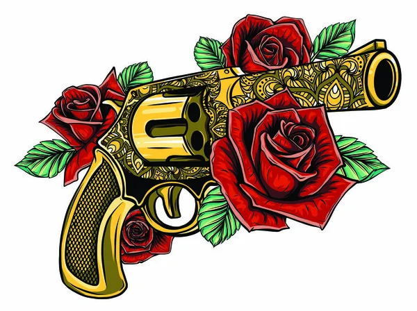 Gambar pistol dengan mawar berwarna - Stok Vektor