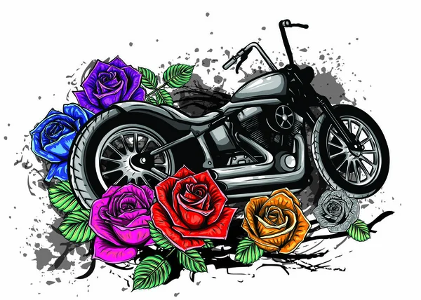 Illustrazione vettoriale Fiamme Bike Chopper Ride Vista anteriore — Vettoriale Stock