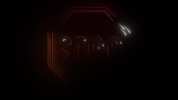 Red neon stop sign isolated on dark background. Traffic regulatory warning stop symbol. video. — 비디오