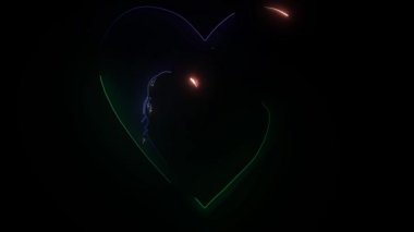 Sevgililer ve kadınlar öpüşüyor. Neon kalp. - Valentine. Neon grafikleri.