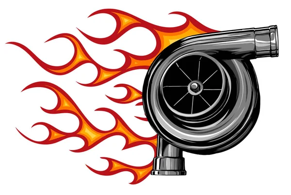 Vector illustration turbo charger with flames image — Stock vektor